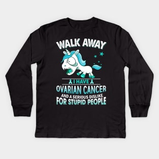 funny ovarian cancer grumpy unicorn warrior Kids Long Sleeve T-Shirt